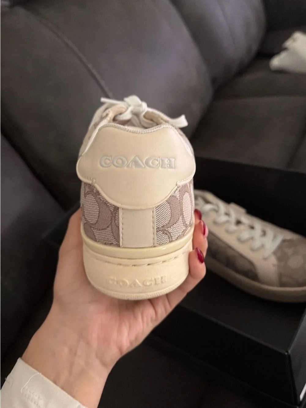 Coach Women's Beige Signature Canvas Lace-Up Sneakers
